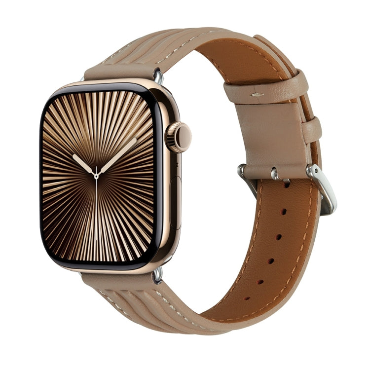 Embossed Line Genuine Leather Watch Band